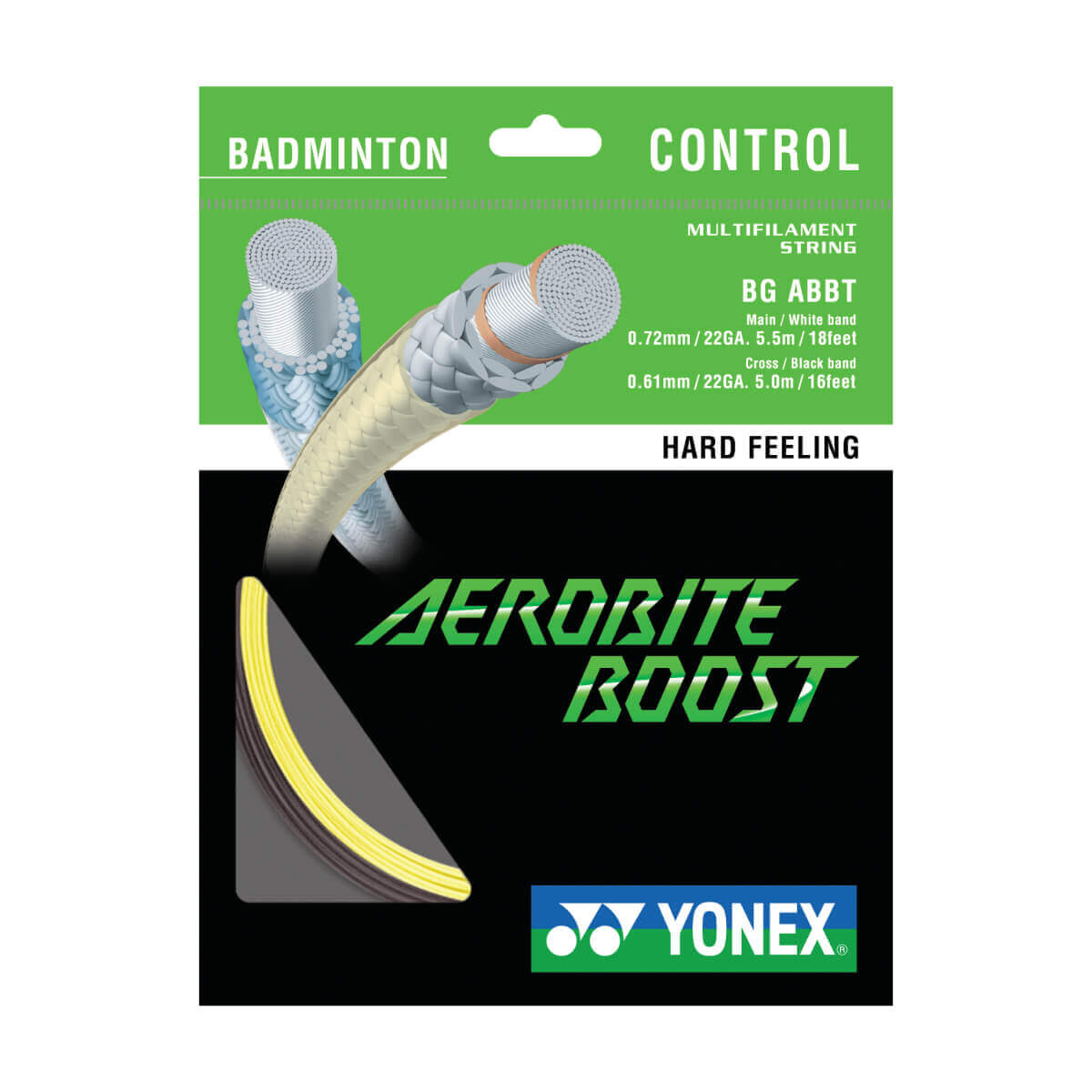 YONEX Aerobite Boost Hybrid grau/gelb 10m Set - 0.72/0.61 - Bash Badminton-Shop