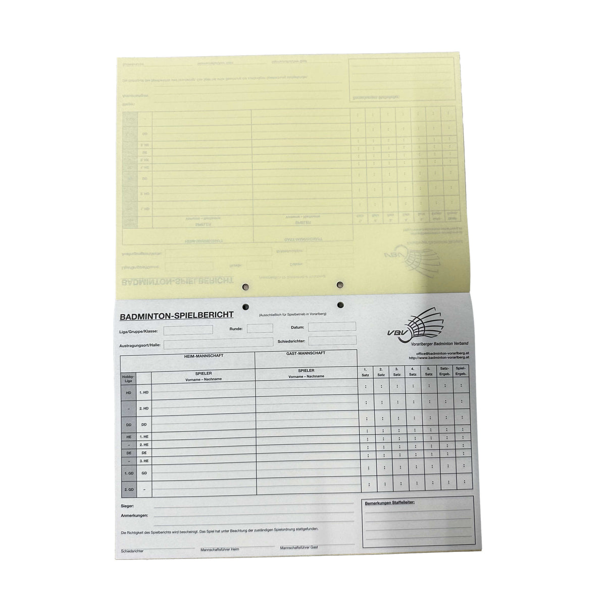 VBV Spielberichtsblöcke - Bash Badminton-Shop