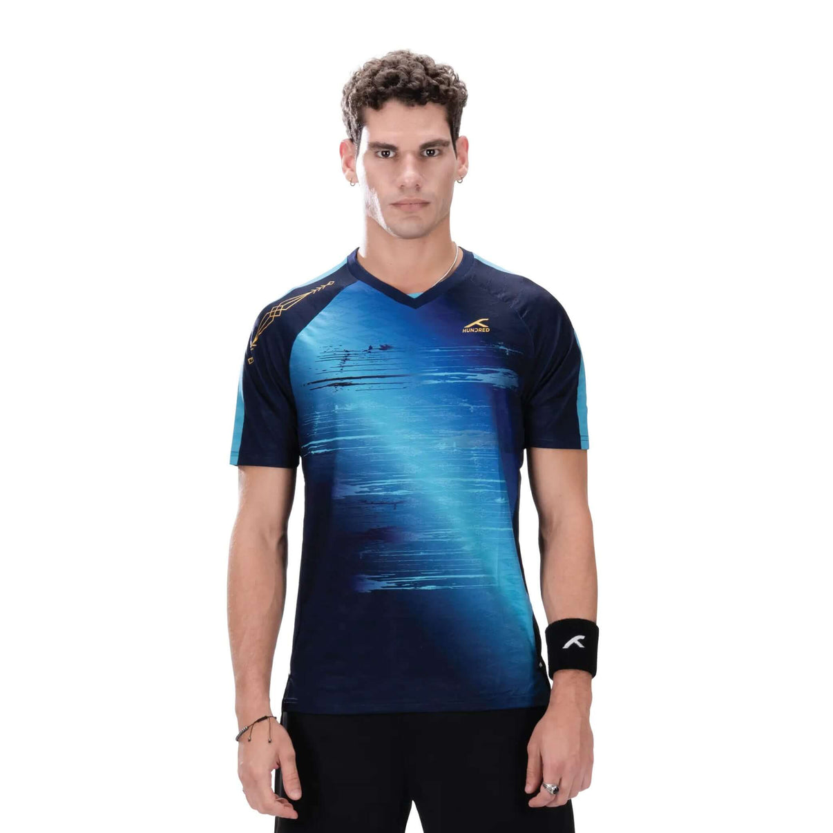 Hundred Performance Badminton T-Shirt - Marineblau/Türkis